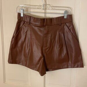 Zara Brown Faux Leather Pleated Shorts - Size Large